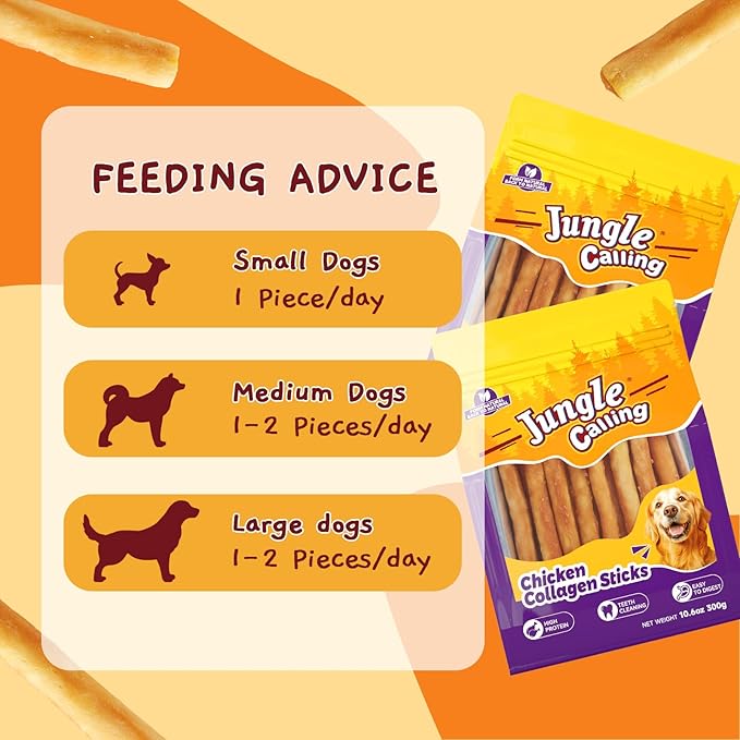 Jungle Calling Dog Treats, Chicken Beef Collagen Sticks, Chew Bones Treat for Small Medium Breed Moderate Chewers, Bully Stick, Long Lasting High Protein Easy to Digest, 5 Inch 10.6 oz-Mewly Pet