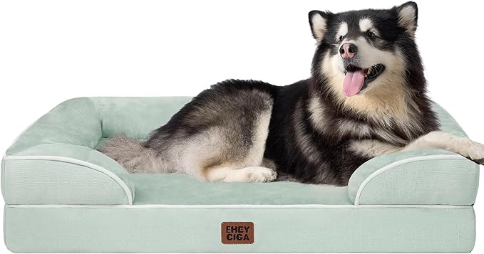 EHEYCIGA Orthopedic Dog Beds for Extra Large Dogs, Waterproof Memory Foam XXL Dog Bed with Sides, Non-Slip Bottom and Egg-Crate Foam Big Pet Couch Bed with Washable Removable Cover, Sage Green-Mewly Pet