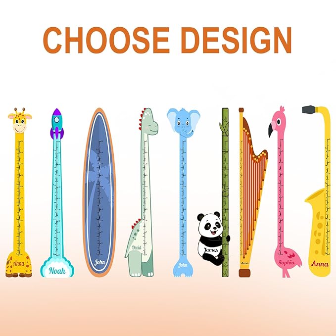 Personalized Growth Chart for Wall, Wooden Height Chart for Kids, Cute Height Measurement for Child/Girls/Boys, Baby and Toddler's Playroom/Kid's Room/Nursery Decor, Dinosaur