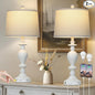 28" White Farmhouse Table Lamps Set of 2 with USB C+A Ports & AC Outlet for Vintage Living Room Rustic Bedroom,3-Way Dimmable Touch Lamp Retro Resin Bedside Lamps for Nightstand Side Table