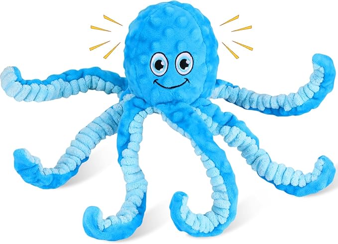 Squeaky Dog Toys Octopus Stuffed Crinkle Toy, Puppy Chew Toys for Teething, Durable Tug of War Interactive Plush Dog Toys for Puppies Small, Medium, and Large Dogs-Mewly Pet