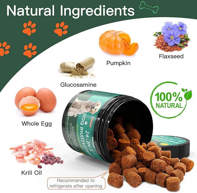 Dog Vitamins and Supplements, Senior & Puppy Multivitamin for Dogs Support with Glucosamine Chondroitin Omega Probiotics - Dog Multivitamins Chewable for Hip & Joint, Skin, Immune - (Chicken 120 Ct)-Mewly Pet