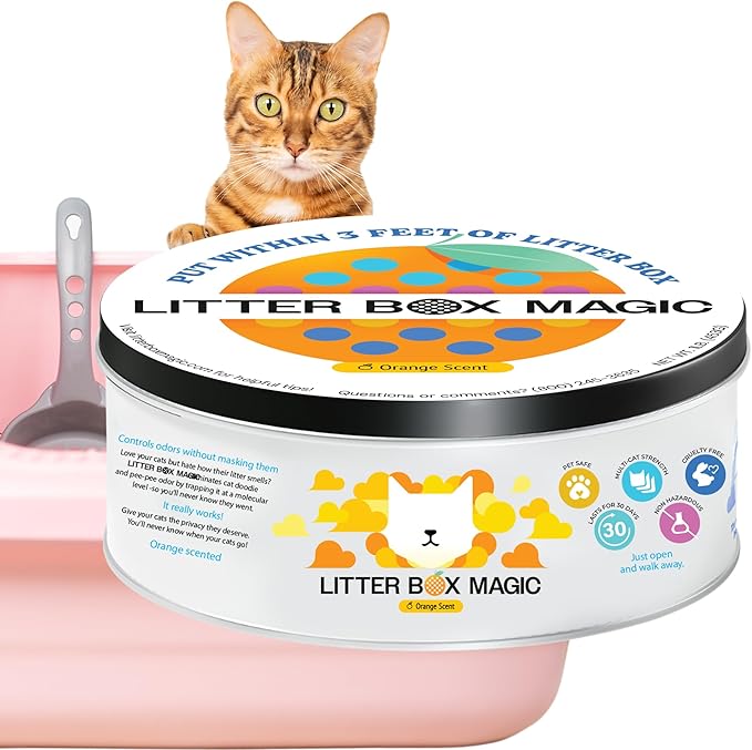 Cat Litter Deodorizer Jar (Orange Scent, 16 Oz, Pack of 1) - Cat Litter Odor Control Gel In A Jar - Cat Litter Box Pet Air Freshener - Litter Odor Eliminator to Freshen Air-Mewly Pet