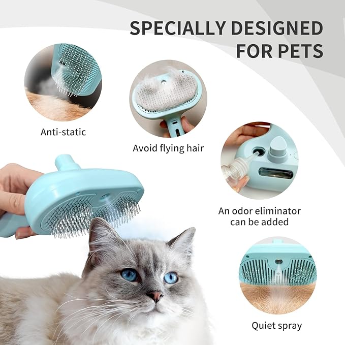 3-in-1 Self-Cleaning Pet Brush for Shedding - Removes Static and Loose Hair from Dogs and Cats (Blue)-Mewly Pet