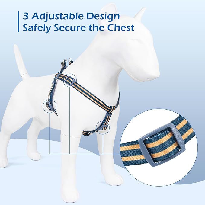 Stripe Step in Dog Harness for Small Dogs, Freedom Nylon Dog Halter Vests, Lightweight and Escape Proof Puppy Harness, Quick Fits for Small Medium and Large Dogs, Blue M-Mewly Pet