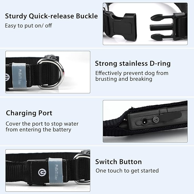 PcEoTllar Light up Dog Collar Lights for Night Walking - LED Dog Collar Light Rechargeable Color Changing, Glow in The Dark Dog Collars Waterproof Glowing Dog Collars for Large Small Medium Dogs-Mewly Pet