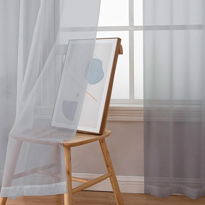 Chyhomenyc Sheer Light Grey Curtains 90 inches Long 2 Panels, Light Filtering Soft Airy Solid Elegant Voile Window Treatment Drapes for Bedroom Living Room Wedding Party Decor, 42 Wx90 L Inches