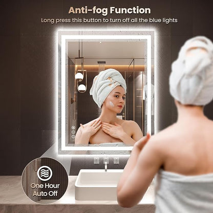 36"X36" LED Bathroom Mirror with Front Lights and Backlit, Anti-Fog, Dimmable, Shatter-Proof Tempered Glass, Lighted Bathroom Vanity Mirror for Wall with 3 Colors, Memory Function