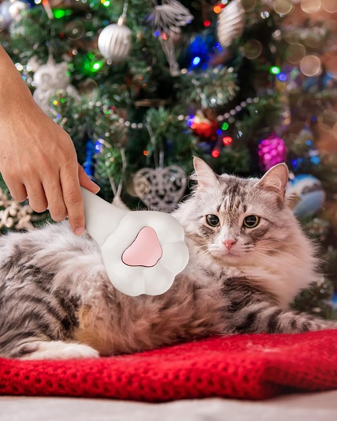 Cat Brush with Release Button Self-Cleaning and Skin-Friendly Grooming and Shedding Tool for Long and Short Haired Cats & Dogs, 140° Comb Teeth, Removes Loose Undercoats and Promotes Healthy Fur-Mewly Pet