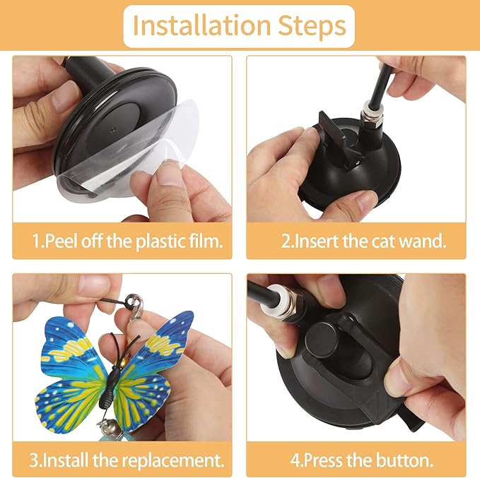 Cat Toys Wand Hands-Free Interactive with Super Suction Cup Sticky Detachable 9Pcs Refills 2 Stick for Indoor (Cat Wand with Suction Cup)-Mewly Pet