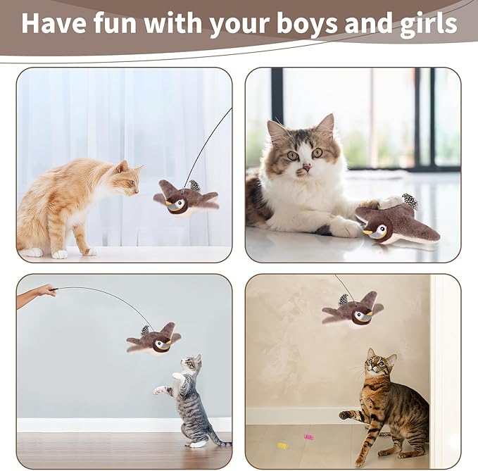 Cat Toys, Flapping Bird Cat Toy(No Flying), Interactive Catnip Toy with Springs & Catnip Bags, Chirping Noise Enrichment Moving Wings Dog Cat Kitten Toys, Flappy Flying Pets Toy for Indoor-Mewly Pet