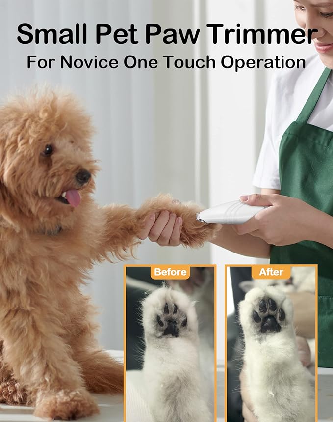 LEYOUFU Dog Paw Trimmer for Grooming, Cordless Electric Small Pet Grooming Clippers Hair Trimmer for Dogs Cats, Low Noise for Trimming Pet's Hair Around Paws, Eyes, Ears, Face, Rump (White)-Mewly Pet