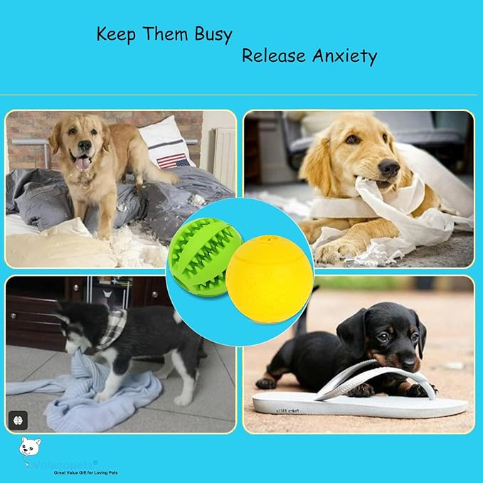 Dog Puzzle Toy, Treat and Dental Balls, Interactive Treat Dispensing Toy for Dogs, Durable Puppy Toys for Teething Small Dogs, Rubber Teeth Balls, Slow Feeder, 2-Pack (Medium Large)-Mewly Pet