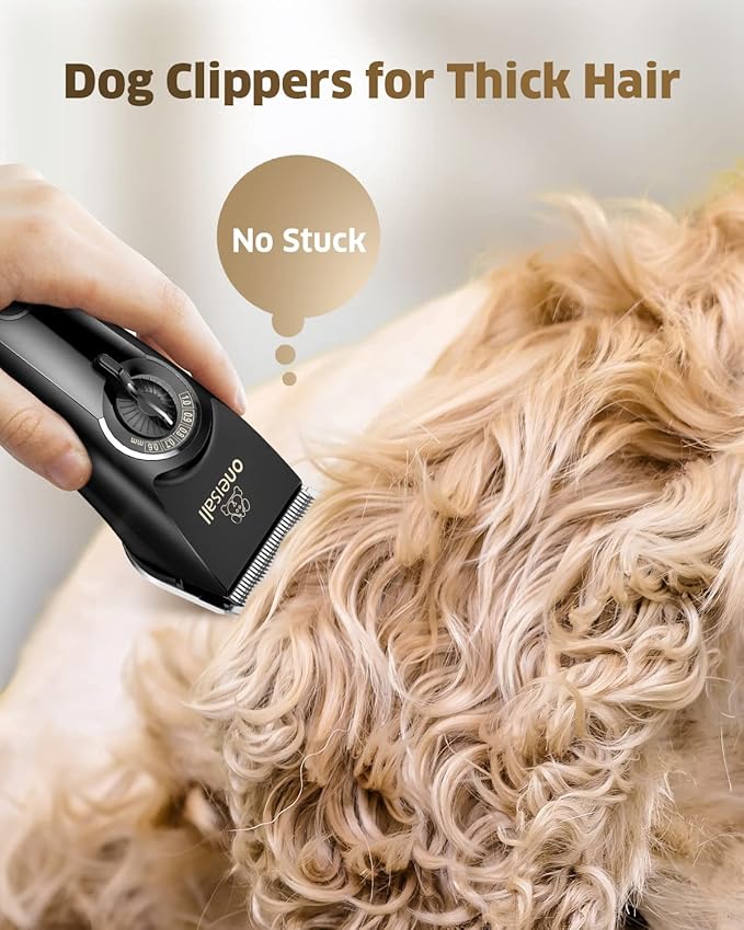 oneisall Dog Clippers for Grooming Doodles Poodles Thick Curly Hair,Low Noise Heavy Duty Dog Grooming Kit with Detachable Metal Blades-Mewly Pet