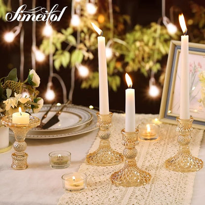 Gold Candle Holder Set of 12, Glass Taper Candle Holders, Gold Candlestick Holders, Candle Stick Holder for Table Centerpieces, Wedding, Christmas & Home Decor