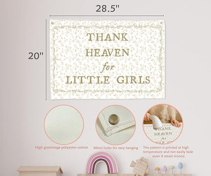 Christian Bible Verse Scripture Rectangular Banner Flag Wall Sign Decor Gift for Baby Girl-Nursery Baby Room Bedroom Decor-Baby,Shower Birthday Christmas Gift-Thank Heaven for Little Girls