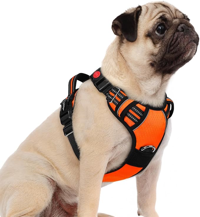 rabbitgoo Dog Harness Small Sized, No Pull Dog Vest with 3 Buckles, Adjustable Soft Padded Pet Harness with Easy Control Handle and Reflective Strips, Orange, S-Mewly Pet