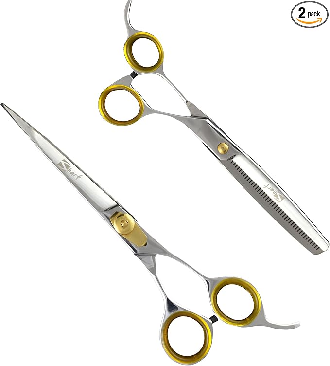 Sharf Gold Touch Pet Grooming Shear Kit 7.5 Inch Straight & 6.5" 42-Tooth Thinning Scissors-Mewly Pet