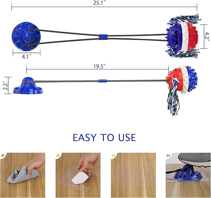 Aggressive Chewer Dog Toys - Rope Toys with Suction Cup, Teething Treats & Puzzle Food Dispensing Ball (Navy Blue)-Mewly Pet