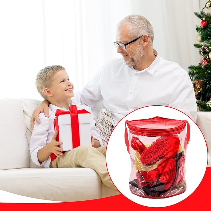 9 Pieces Horse Grooming Kit Tack Room Supplies Set with Organizer Tote Bag, Oval Massage Curry, Hard and Soft Brush, Hoof Pick, Sweat Scraper, Bathing Sponge, Combs for Horse Riders Beginners (Red)-Mewly Pet