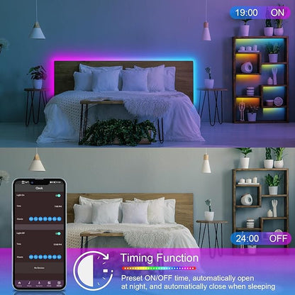 50ft Led Lights for Bedroom, Led Strip Lights Music Sync Corlor Changing, Led Light Strip with Remote & App Control RGB Strip, Led Lights for Room Dorm Home Classroom Ceiling Decor
