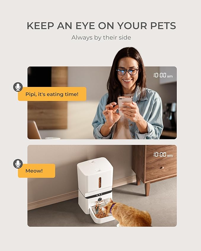 Automatic Cat Feeder with Camera, 7L Timed Dog Feeders, Adjustable Camera, 1080P HD Night Vision, Automatic Dog Feeder, 5G WiFi Cat Food Dispenser with 2-Way Audio, Low Food & Motion Alerts-Mewly Pet