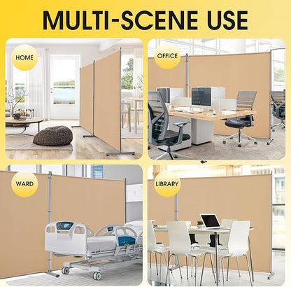 Rantila 2 Large Panels Room Divider,Portable Office Divider,Convenient Movable,Folding Partition Privacy Screen for Bedroom,Dining Room, Study,142" W x 71" H,Beige