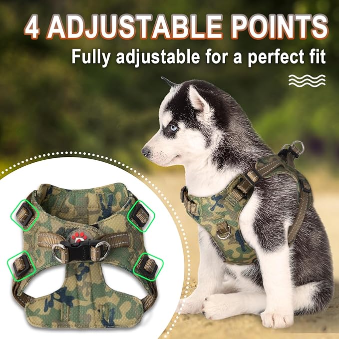Dog Harness Step in Dog Vest Harness, Reflective Adjustable Puppy No Pull Harness Breathable Soft for Small and Medium Dogs Cats, Camo, XXS-Mewly Pet