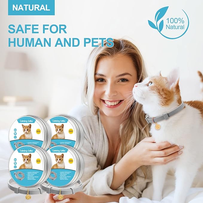 4 Pcs Cat Calming Collar Adjustable Lavender Scent Relaxing Cat Collar with 2 Pendant for Puppies Reduce Stress Aggression Anxious, up to 15 Inches(Grey, Silver)-Mewly Pet