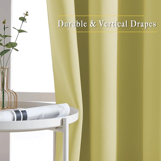 NICETOWN Paler Yellow Room Darkening Curtains for Living Room, Grommet Thermal Insulated Window Drapes Room Divider Blinds Sound Reducing for Living Room, W46 x L102, 2 Pieces