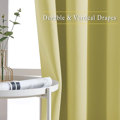 NICETOWN Room Darkening Curtains 66 inches Long, Grommet Window Treatment Energy Saving Thermal Drapes Room Darkening for Living Room/Bedroom, 2 Panels, W66 x L66, Paler Yellow