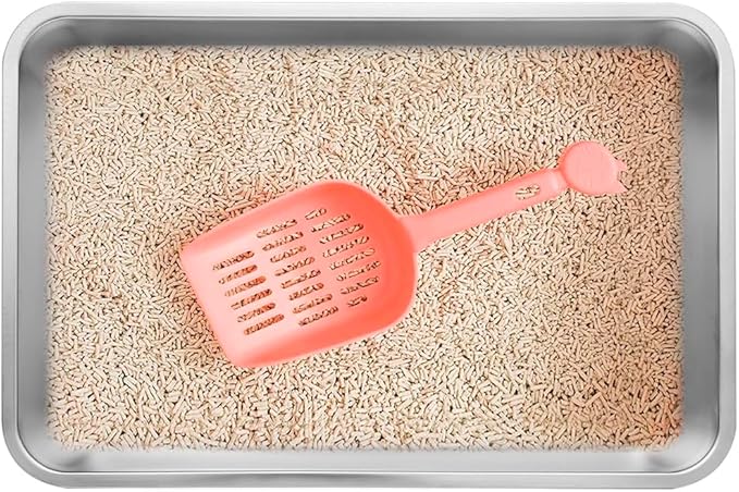 Kichwit Extra Large Stainless Steel Open Cat Litter Box with High Sides, Metal Litter Pan for Cat, 23.6 x 15.7 x 5.9 Inches-Mewly Pet