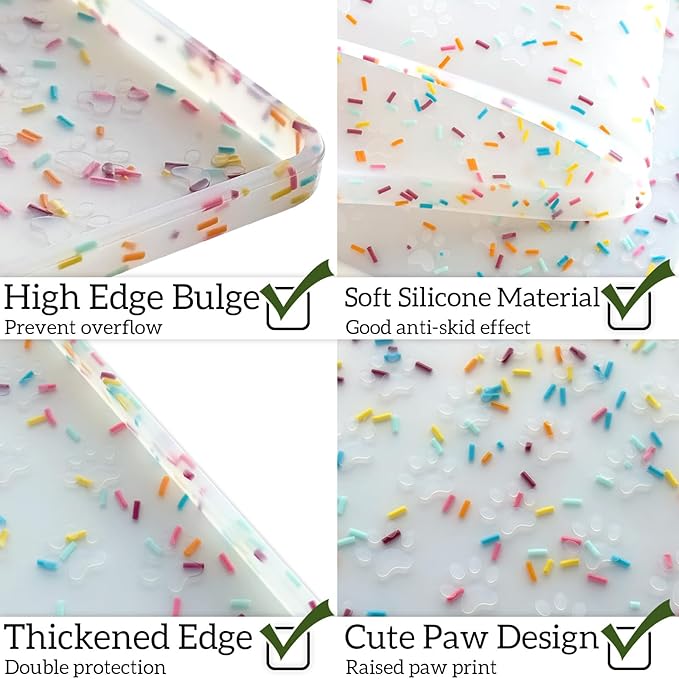 Ptlom Dog Food Mat Anti-Slip Dog Bowl Mats for Food and Water, Waterproof Pet Placemat Prevents Messy Spill to Floor, Silicone Puppy Feeding Tray for Small, Medium and Large Dogs Cats-Mewly Pet