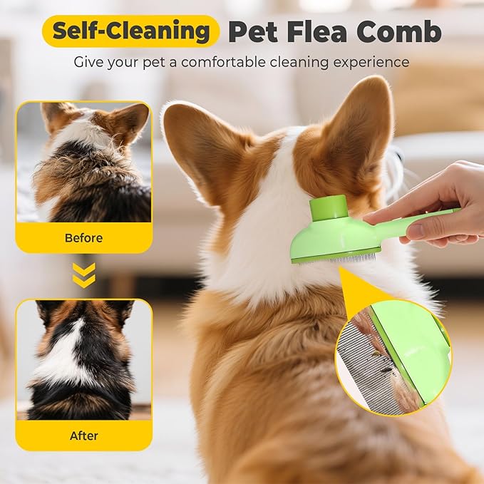 Cat Steam Brush for Shedding, 4 in 1 Rechargeable Steam Brush for Cats and Dogs, Anti-Static, Massage, flea comb for cats& Pet Removal Hair Glove,Shedding & Combing All In One!-Mewly Pet