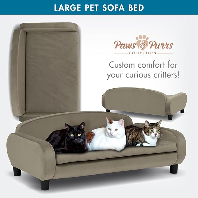 Paws & Purrs Multi-Cat Sofa Bed – 41.5″ Wide Elevated Pet Couch with 3″ Foam Mattress, Removable Machine-Washable Cover – Stylish Indoor Pet Furniture for Two or More Cats and Dogs, Ash-Mewly Pet