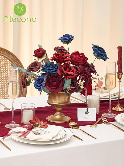 Alecono Artificial Flowers, Red Fake Flowers for Wedding, Burgundy Silk Cake Flowers for DIY Wedding Bouquets Party Decor Table Centerpieces Arrangements