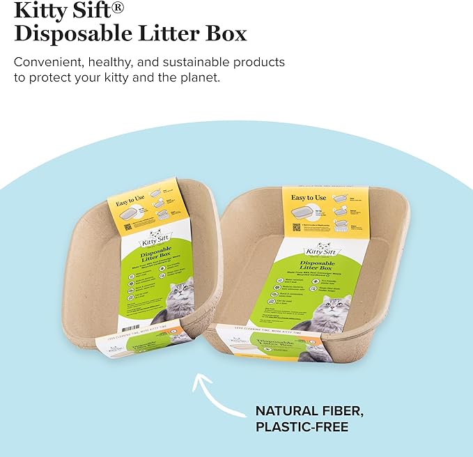 Kitty Sift (6-Pack) Disposable Cat Litter Box, Sustainable, Clean - Large, 6-Pack-Mewly Pet