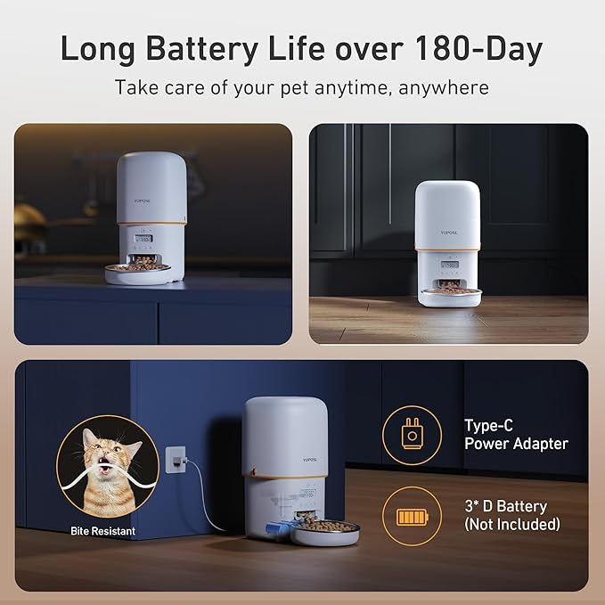 Automatic Cat Feeder - 4L Timed Auto Pet Feeder for Cat and Dog with Dry Food Dispenser, 180-day Battery Life, 1-6 Meals Per Day, 1-16 Portion, Desiccant Bag Keeps Food Fresh-Mewly Pet