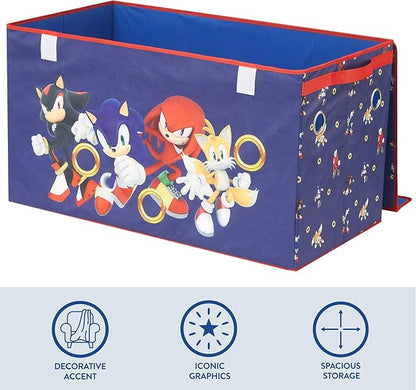 Idea Nuova Sega Sonic the Hedgehog Collapsible Storage Trunk,Durable Toy Chest with Soft Lid, 28.5x14.5x16, Foldable Organizer for Kids’ Bedroom & Playroom