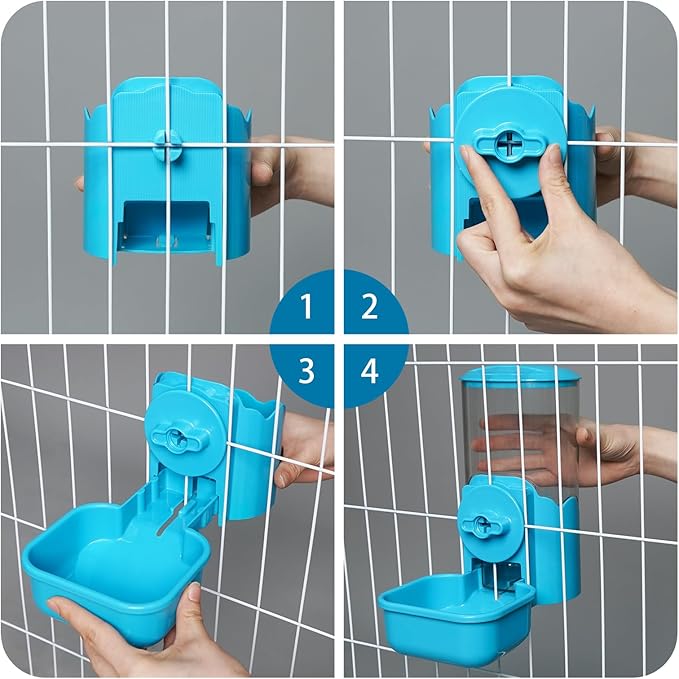 VANNON Small Animal Hanging Automatic Food Dispenser, 35oz Gravity Pet Feeder for Cage, Food Bowl for Rabbit Puppy Cat Ferret Guinea Pig Chinchilla Parrot (Blue)-Mewly Pet