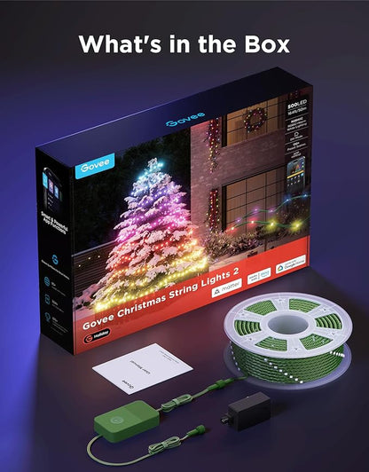 Govee Christmas Lights 2, RGBWIC 164FT 500LEDs String Lights for Holiday Decor, Smart Indoor Outdoor LED Decoration with Shape Mapping Function, 130+ Scene Modes, APP Control, Green Wire
