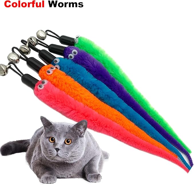 Cat Worm Toy Refills, 15 Pieces Cat Wand Attachments Worms Toy for Indoor Cats-Mewly Pet