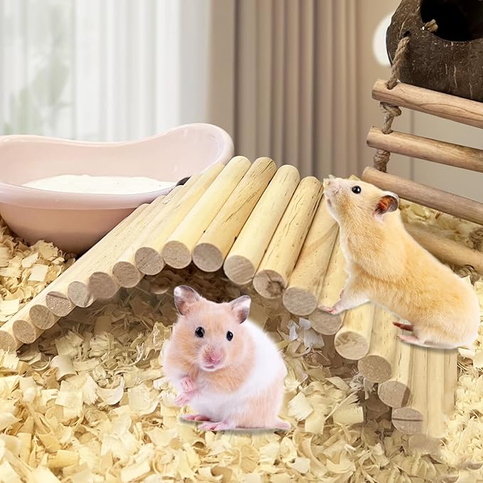 PIVBY 2PCS Wooden Hamster Ladder Bridge, Flexible Wood Tunnel Hide, Hamster Chew Toys for Small Animals Guinea Pig, Rat, Chinchilla, Gerbil, Mice, Mouse (Natural)-Mewly Pet