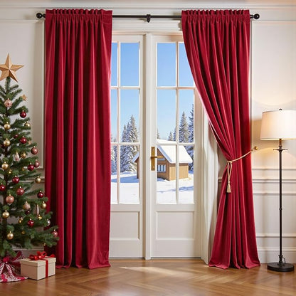 Lazzzy Velvet Blackout Curtains Thermal Insulated Room Window Drapes Super Soft Luxury Curtains for Living Room Bedroom Rod Pocket 2 Panels, Red, 52" W x 108" L