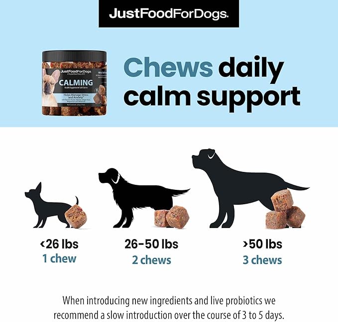 JustFoodForDogs Calming Supplement for Dogs Soft Chew to Support Stress and Anxiety, Melatonin, Relaxation Aid, Human-Grade Ingredients - 45 Count-Mewly Pet