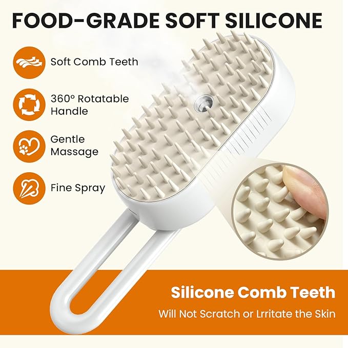 Cat Steam Brush for Shedding, Pet Steam Brush for Cats and Dog, 4 in 1 Rechargeable Cat Hair Brush, Spray Anti-Static, Massage, Cleaning, Shedding & Combing All In One, for Long & Short Haired Pets!-Mewly Pet