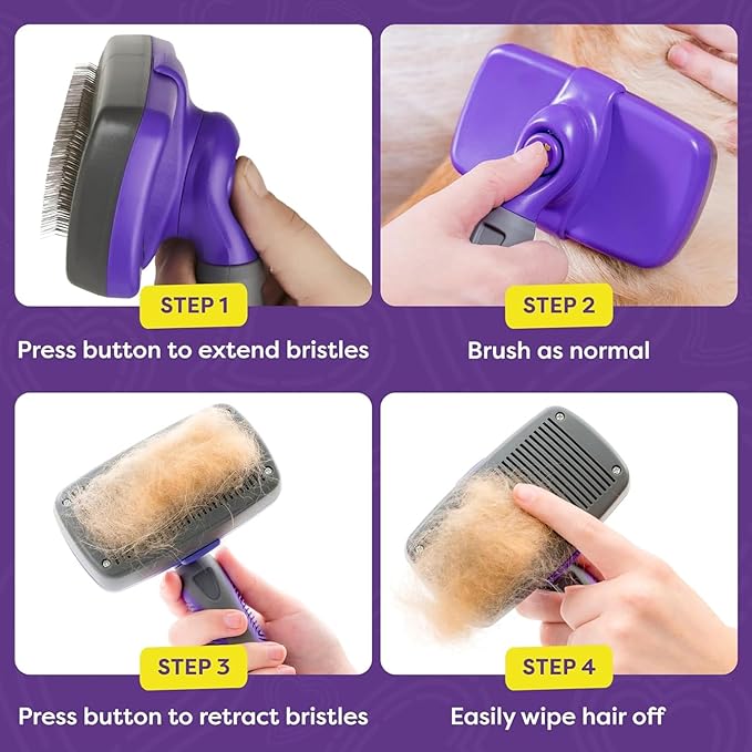 Hertzko Dog Slicker Brush and Dog Hair Remover - Self-Cleaning Brush for Cats and Dogs - Pet Hair Remover Brush for Fur - Gently Removes Mats, Tangles, and Loose Hair - Ideal for Home Use-Mewly Pet