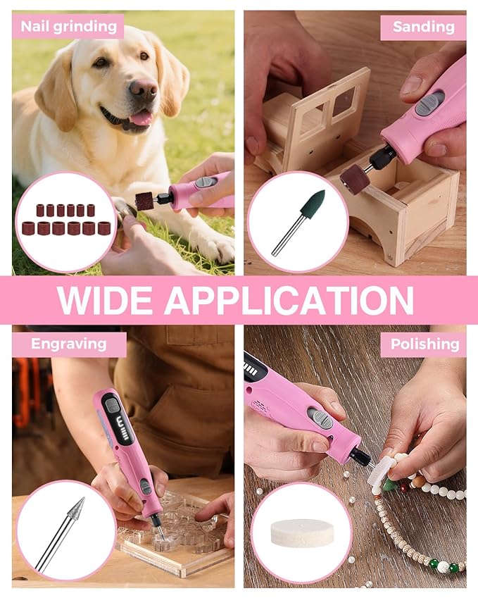 WORKPRO 6-Speed Dog Nail Grinder, Pet Nail Grinder for Small, Medium, and Large Dogs and Cats, 70 Accessories Rotary Tool with Type-C Charging Cable and Storage Bag for Sanding, Carving, and Polishing-Mewly Pet