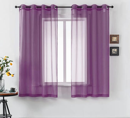 DUALIFE Dark Purple Curtains 63 Inch Length for Bedroom Girls 2 Panels Set Grommet Semi Transparent Window Drapes Sheer Voile Royal Purple Thin Curtains for Living Room Violet Plum 52x63 Inches