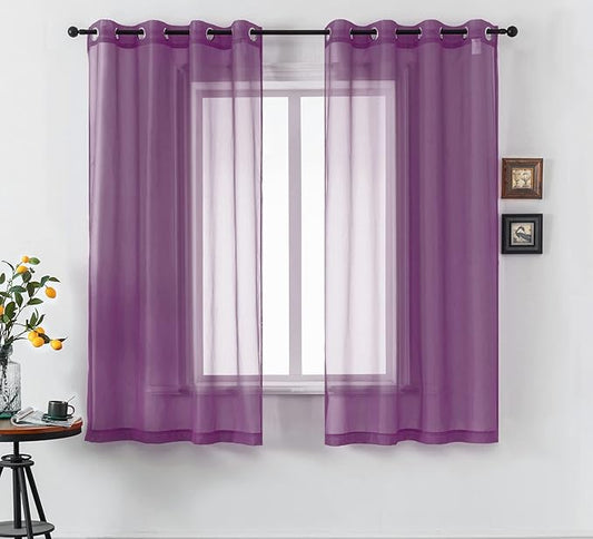 45 Inch Length Purple Short Sheer Curtains for Kitchen Small Windows Set of 2 Panels Grommet Window Semi Voile Drapes Purple Sheer Curtains for Living Room Kids Decor Dark Royal Purple 52x45 Long